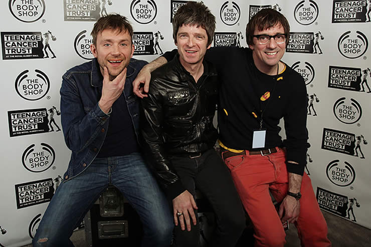 Noel Gallagher, Damon Albarn and Graham Coon